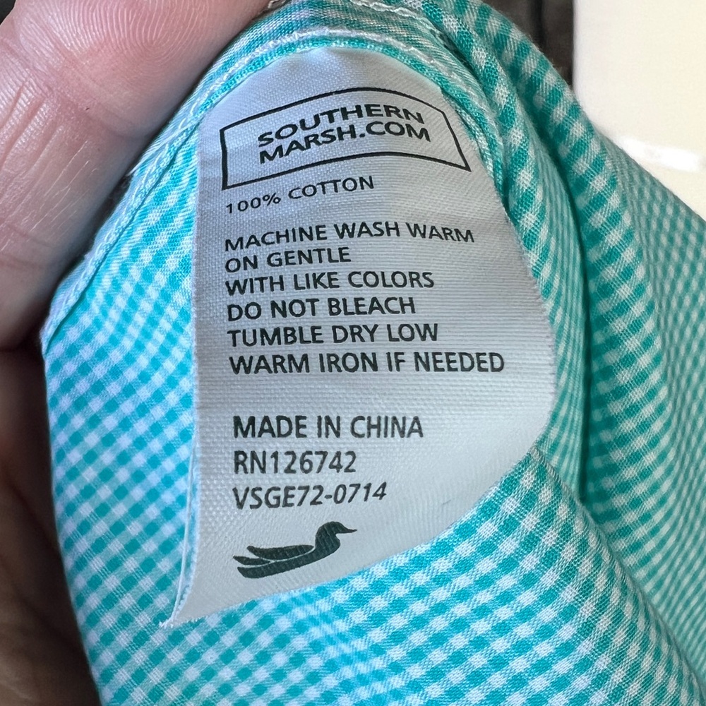 Southern Marsh Youth Medium Aqua Green Gingham Button Down Shirt Preppy - Picture 5 of 5